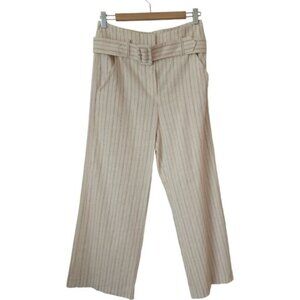 Veronica Beard cream and blue pinstripe belted linen blend pants Dexter pant